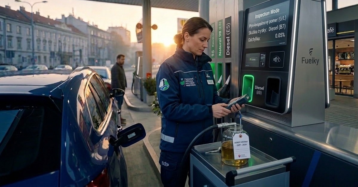 Odber vzorky paliva na čerpacej stanici počas kontroly SIŽP